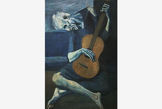 Der Alte Gitarrenspieler Aus Der Blauen Periode Von Pablo Picasso Als Handgemalte Kopie